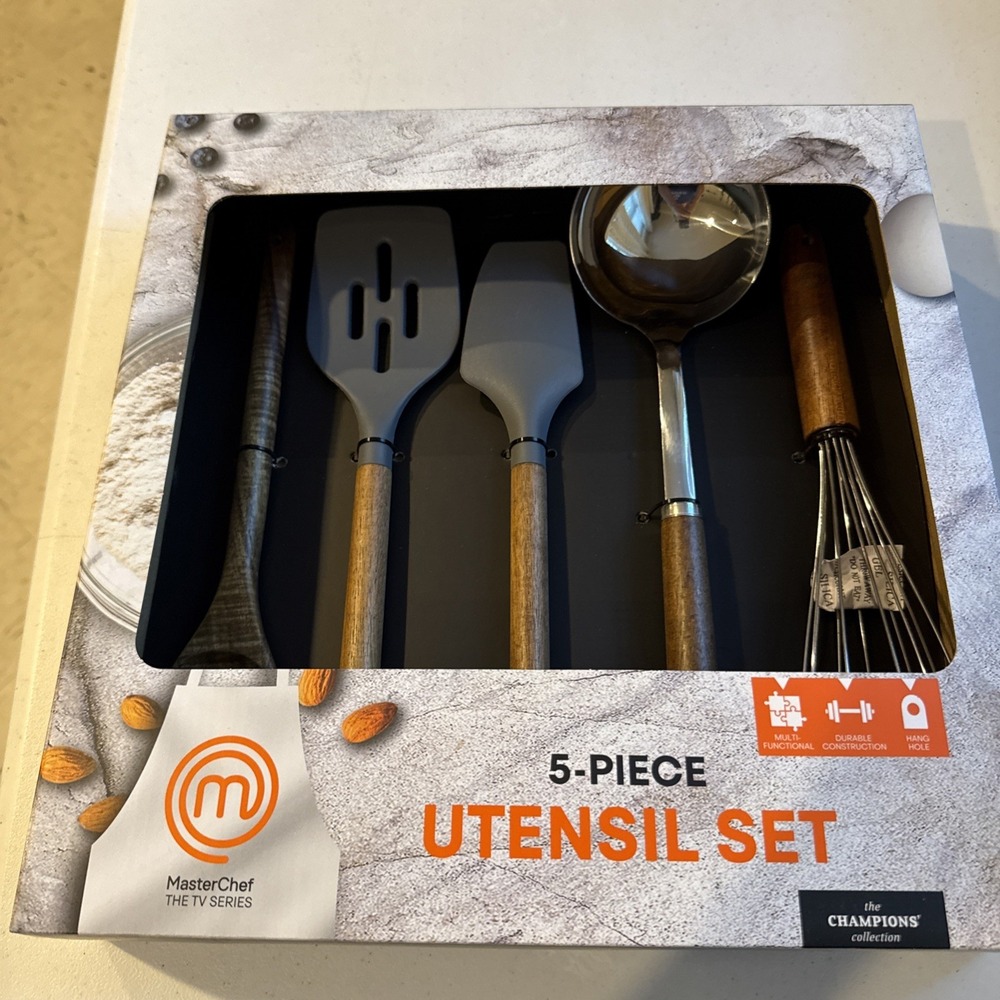 MasterChef 5 Piece Kitchen Utensil Set Nylon Cooking Tools, Wood Steel Handles - Picture 12 of 12